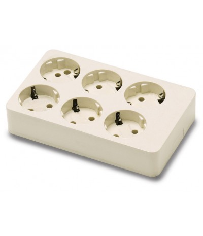 Base 6 tomas 16A-250V TT Lat. Blanco